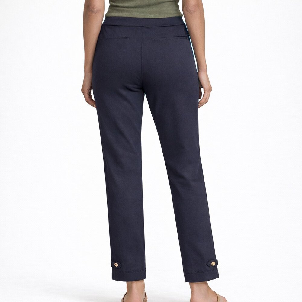 NEW Susan Graver Weekend Navy Pull-On Ankle Pants Button Hem XS